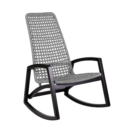 Armen Living Sequoia Outdoor Patio Rocking Chair in Dark Eucalyptus Wood and Gray Rope 840254332270